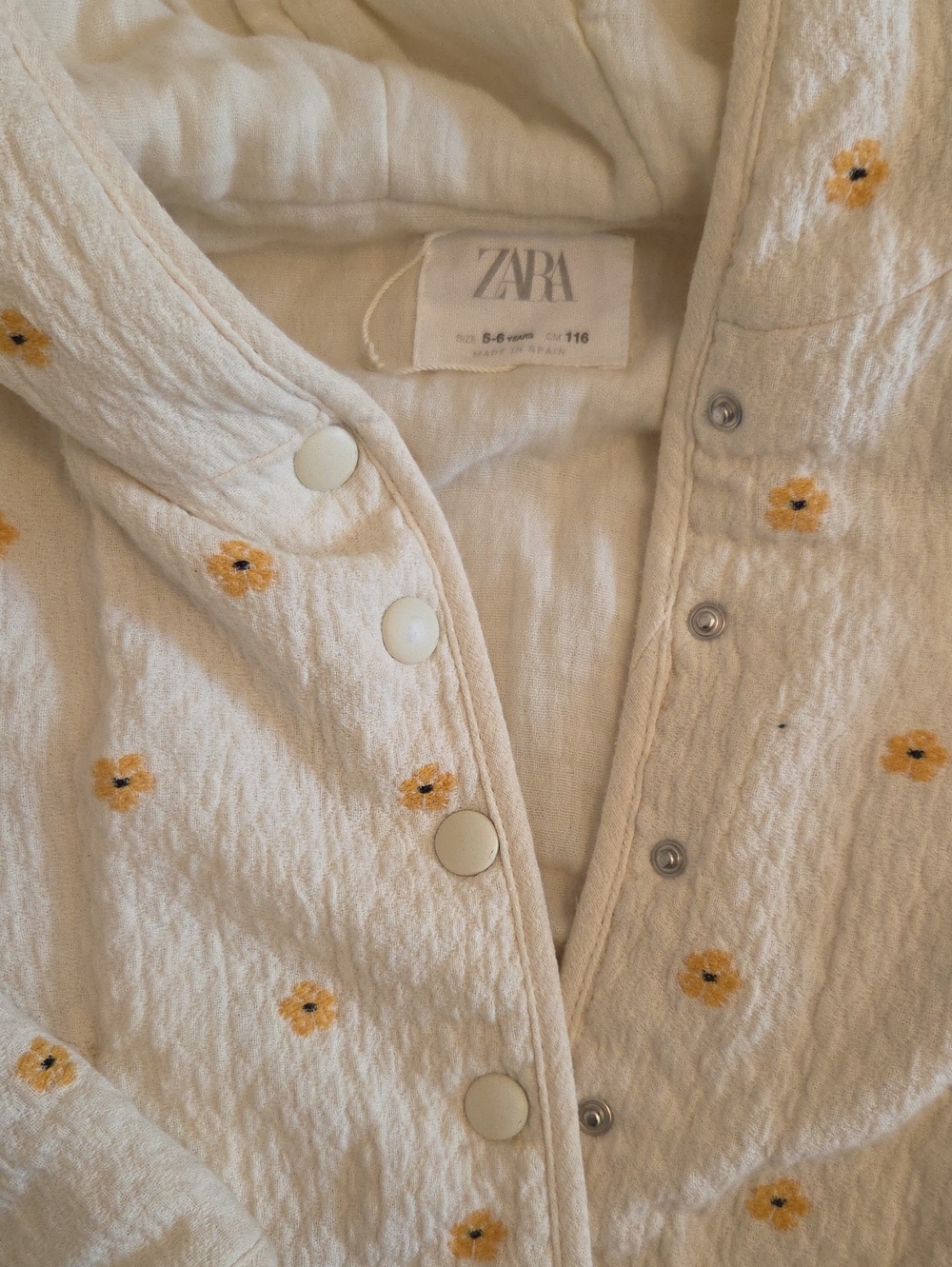 Zara Cream Button-Front Jacket with Yellow Floral Embroidery